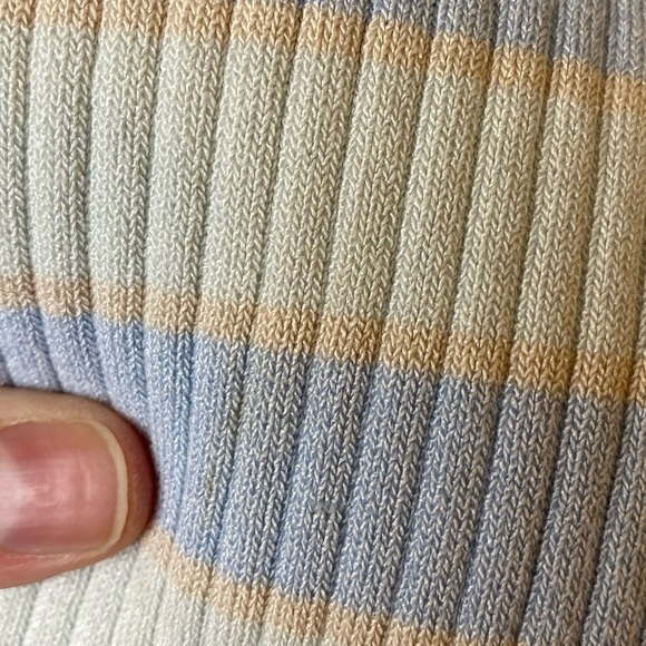 Zara Midi Pastel Striped Ribbed Knit Dress Blue White Beige Spaghetti Strap Sz L - Picture 16 of 16